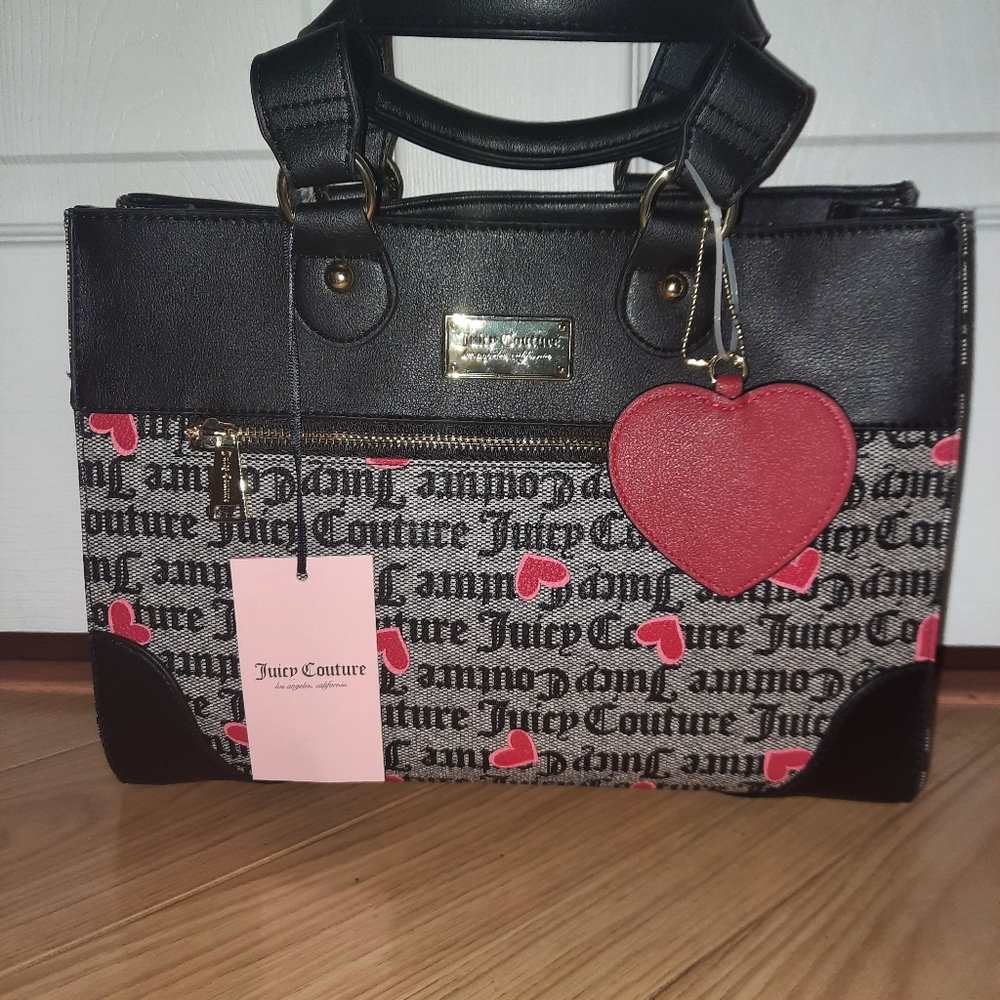 Juicy Couture heart Stat Black Gothic Status Satchel Handbag Purse NWT